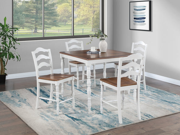 English Elm 5 5-Piece Counter Height Dining Set with Oak Top and White Legs, Ladder Back Chairs, Rustic Charm B089P389541