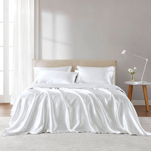 English Elm 4 Luxury Satin Twin Sheet Set - 100% Polyester, Soft Smooth 90g Finish, Deep Pocket Fit & Breathable Comfort White 11.81 L x 9.84 W x 3.15 H B035P319695