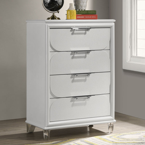 English Elm Contemporary Glam Acrylic-Handled 6-Drawer Dresser with Embossed Panels, Felt-Lined Jewelry Drawer White 34 L x 20 W x 44 H B2741P353134