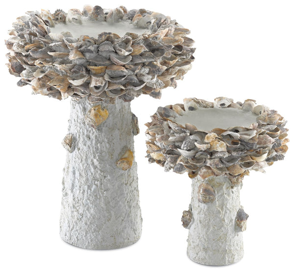 Oyster Shell Bird Bath - Whimsical Outdoor Art Piece Crafted from Natural Materials for Your Garden