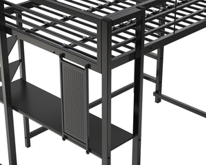 English Elm Loft Bed With Desk And Storage, Full Size Metal Frame For Teens, Stylish Space-Saving Design W2904S00003