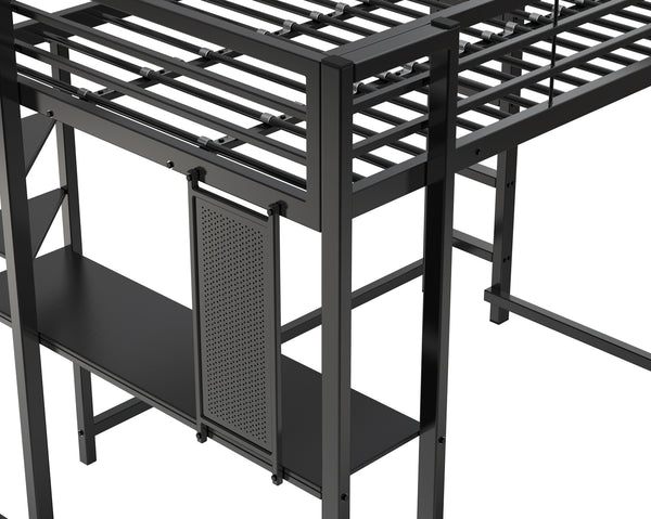 English Elm Loft Bed With Desk And Storage, Full Size Metal Frame For Teens, Stylish Space-Saving Design W2904S00003