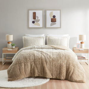 English Elm King/Cal Brielle Ombre Shaggy Long Fur Comforter Mini Set – Faux Mink Reverse, Hypoallergenic, Machine Washable B035129360