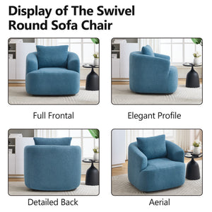 English Elm 360° Swivel Barrel Chair Teddy Fleece Upholstery with Pillow for Bedroom Reading Nook W1803P362979