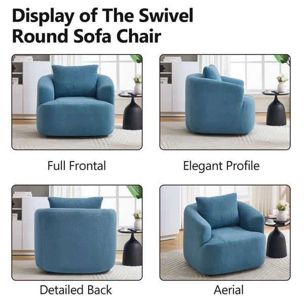 English Elm 360° Swivel Barrel Chair Teddy Fleece Upholstery with Pillow for Bedroom Reading Nook W1803P362979