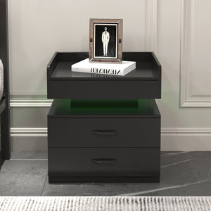 English Elm 1 Set Led Strip Nightstand with 2 Drawers Open Shelf Contemporary Bedside Storage Black W578P462506