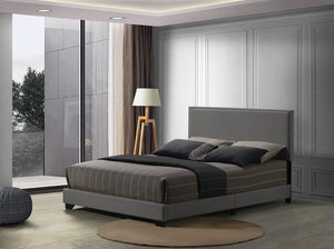 English Elm Leandros Upholstered Queen Bed with Nailhead Trim, Wood Legs, 6" Clearance, Sturdy 660lb Capacity Light Gray 67 L x 26 W x 4 H B2726P342798