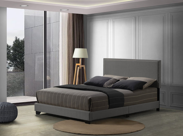 English Elm Leandros Upholstered Queen Bed with Nailhead Trim, Wood Legs, 6" Clearance, Sturdy 660lb Capacity Light Gray 67 L x 26 W x 4 H B2726P342798