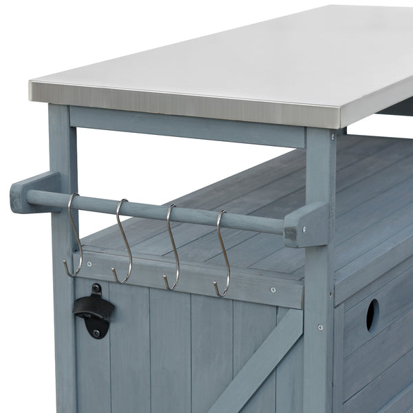 English Elm K&K Outdoor Kitchen Island Rolling Bar Cart with 1.2" Stainless Steel Top, Ample Storage, Wheels and Spice Rack Grey+Blue WF532198AAG