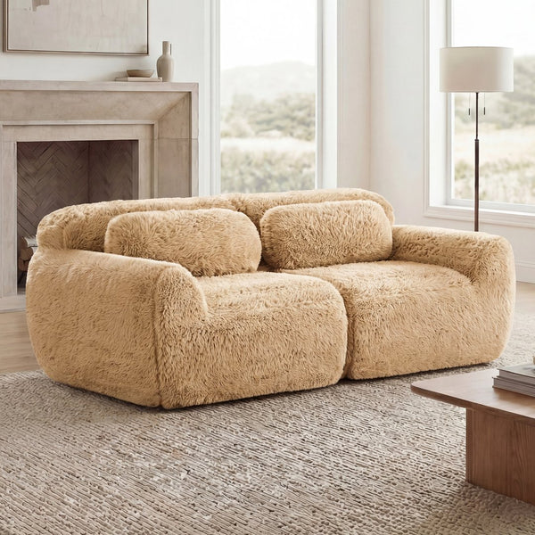 English Elm 2-seater Modular Cloud Sofa Plush Fluffy Sectional with Pillows for Living Room Light Khaki W714P380200