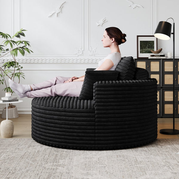 English Elm 50''L Plush Corduroy Sponge Single Sofa Bed with No Assembly, Fluffy Modern Sleeper for Living Areas Black W834P337428