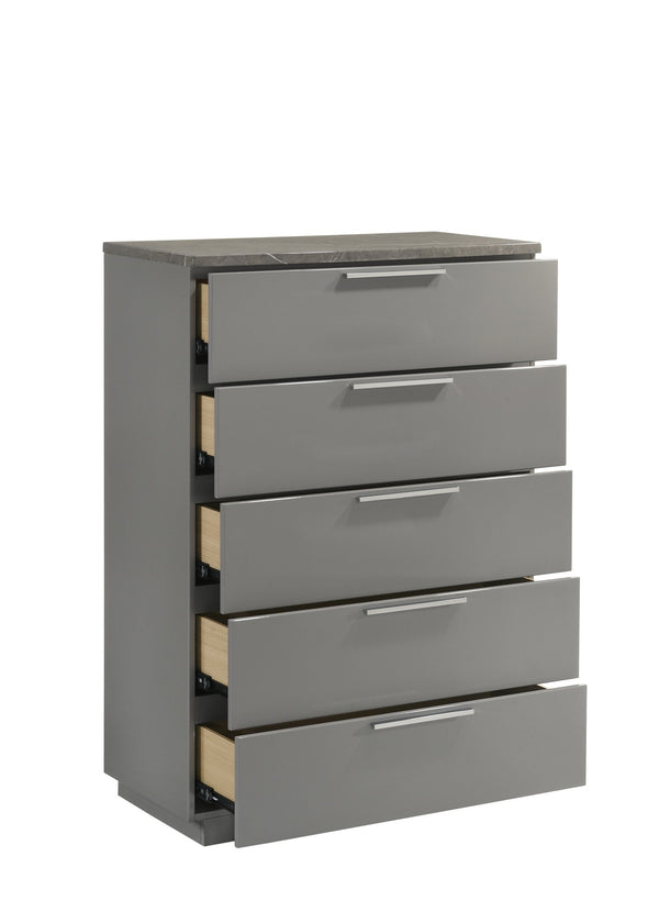 English Elm Elara Two-Tone High-Gloss Marble & Lacquer Chest with 5 Full-Extension Drawers and Metal Legs B009P309300
