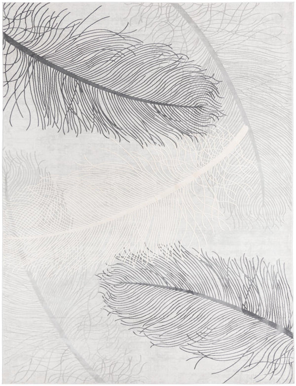 Unique Loom Finsbury Camilla Machine Made Botanical Rug Gray, Ivory/Beige 9' 0" x 12' 2"