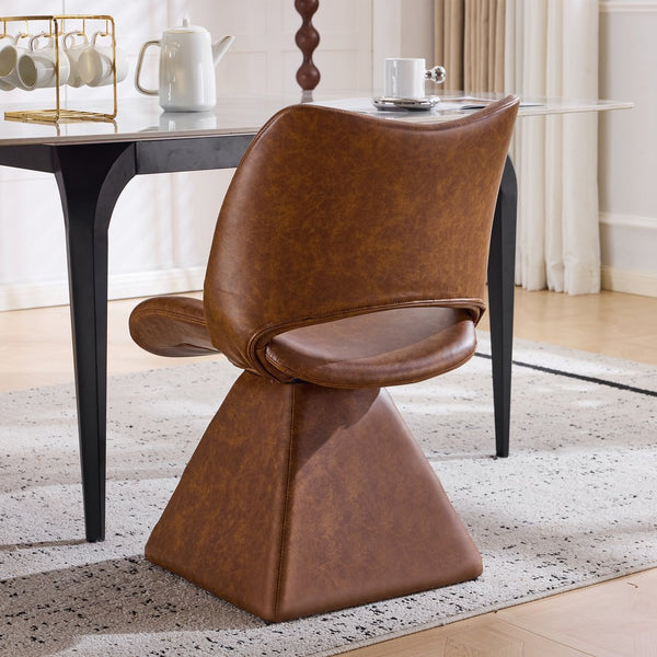 English Elm The Swivel Dining Chair with Hollow Cutout Back Faux Leather Hardwood Frame Modern Brown W3612P436512