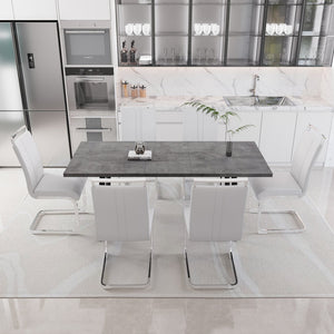 English Elm 55.12-70.87" Expandable Square Dining Set Seats Six with Cushioned Faux Leather Chairs Grey+White W2189S00907