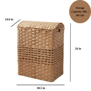 English Elm Monica Brown Rectangular Woven Resin Wicker Laundry Hamper with Curved Lid, 96L Capacity, Sturdy Rustic Style B093P401285