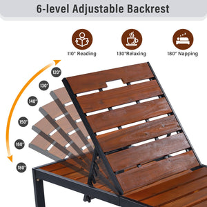 English Elm Outdoor Acacia Wood Slat Chaise Lounge with Powder Coated Frame for Patio Resort Black+Brown N719P383161D