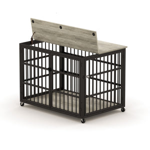 English Elm Furniture style dog crate with sturdy steel frame, particle board top for 150lb storage, fits dogs up to 70lb Grey W1162119832