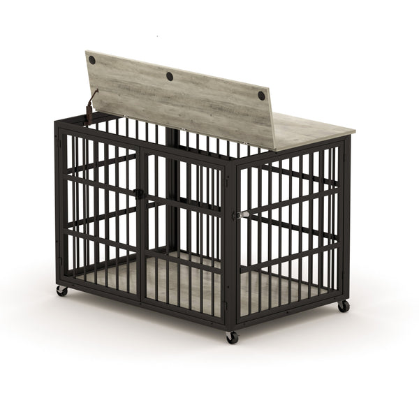 English Elm Furniture style dog crate with sturdy steel frame, particle board top for 150lb storage, fits dogs up to 70lb Grey W1162119832