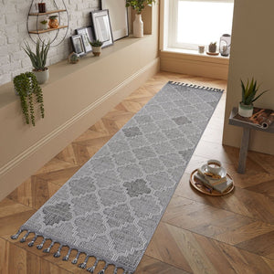 English Elm Loom Trellis Area Rug 2X8 - Stylish White/Grey Design For Indoor/Outdoor Use, Family & Pet Friendly B335P289605