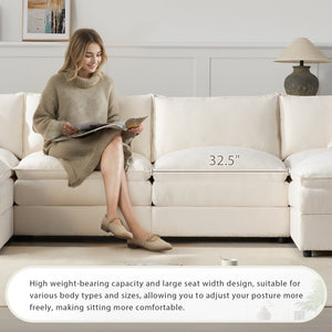 English Elm [new U-shaped Chenille Cloud Sectional 6 Seat Modular Sofa with Movable Ottoman White N723S6546W