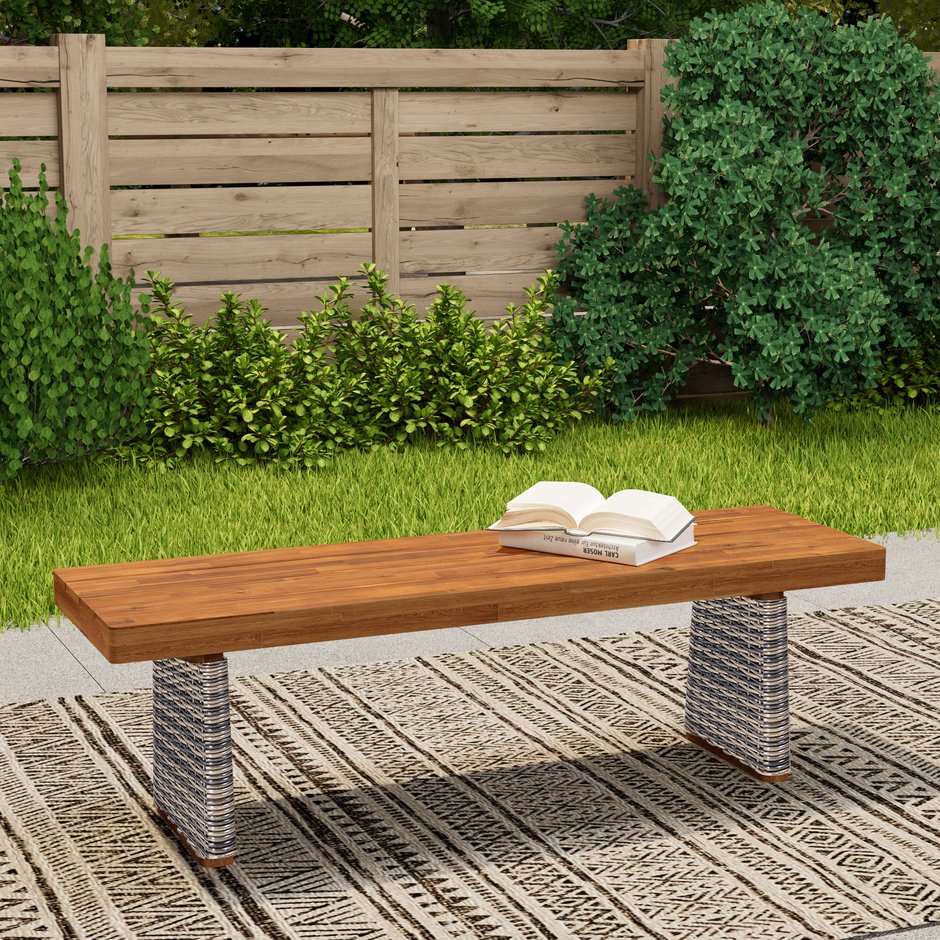 English Elm Christopher Knight Home® - Outdoor Acacia Wood Bench With Teak Finish & Grey Wicker Accents - Stylish, Durable, Versatile Seating N773P286716G