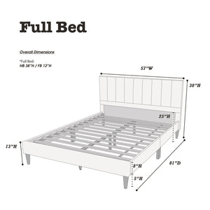 English Elm 1pc Full Size Bed Gray Vertical Tufted Polyfiber Headboard Platform Slats Contemporary Elegance B011P243676