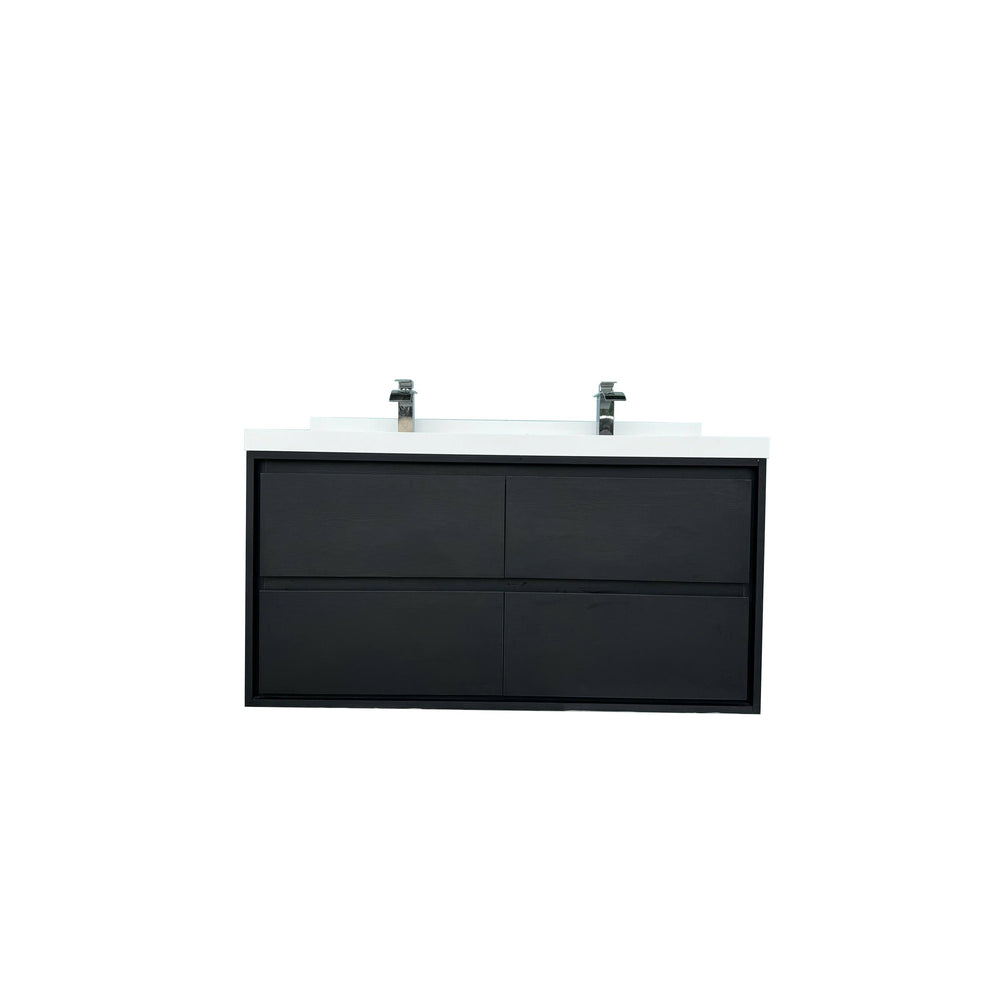 English Elm 48.03"w Floating Matte Black Vanity with Ceramic Sink and White Stone Countertop T3785S00018