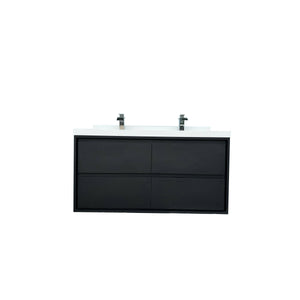 English Elm 48.03"w Floating Matte Black Vanity with Ceramic Sink and White Stone Countertop T3785S00018