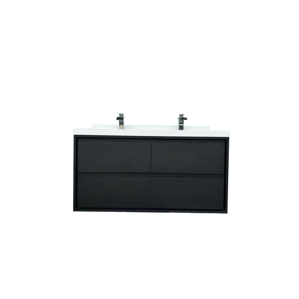 English Elm 48.03"w Floating Matte Black Vanity with Ceramic Sink and White Stone Countertop T3785S00018
