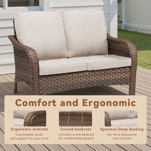 English Elm 49.6" Pe Wicker Patio Loveseat All-weather Steel Frame Deep Seat Outdoor Sofa Beige T3773P417378