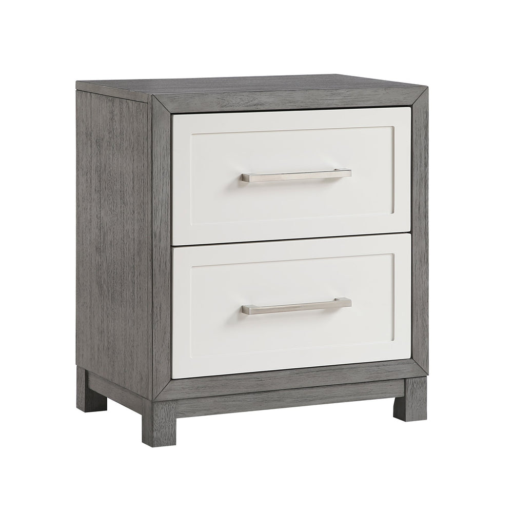 English Elm Two Drawer Nightstand Ivory & Gray Finish 24"x15.5"x27" Rustic Bedroom Accent with 2 Soft-Close Drawers B011P290769