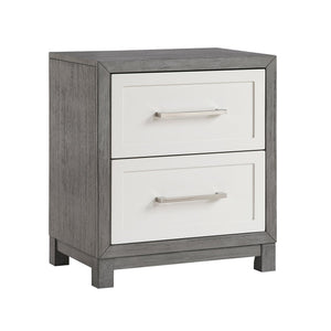 English Elm Two Drawer Nightstand Ivory & Gray Finish 24"x15.5"x27" Rustic Bedroom Accent with 2 Soft-Close Drawers B011P290769
