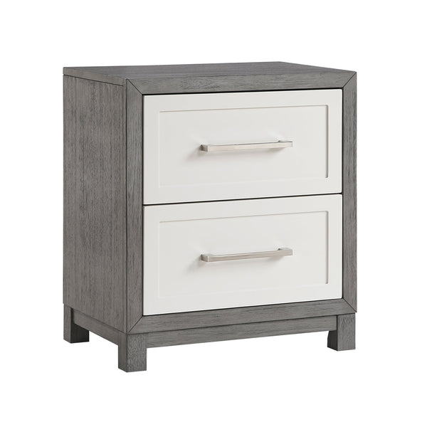 English Elm Two Drawer Nightstand Ivory & Gray Finish 24"x15.5"x27" Rustic Bedroom Accent with 2 Soft-Close Drawers B011P290769