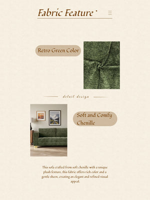 English Elm FX-P54-RB Modern Chenille 3-Seater Sofa with Wide Arms, Tufted Box Stitching & Stainless Legs for Durable Comfort Retro Green W576S00166