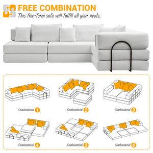 English Elm Oversized Corduroy Modular Sectional Sofa Low Profile Floor Lounge with Six Pillows W1885S00040