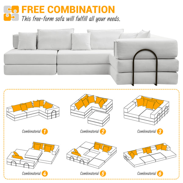 English Elm Oversized Corduroy Modular Sectional Sofa Low Profile Floor Lounge with Six Pillows W1885S00040