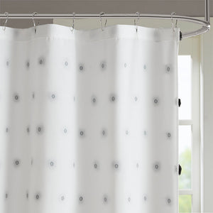 JLA Home Madison Park - Shower Curtain with Soft Fabric Pom-Poms on White Ground — Textured, Machine-Washable 72"x72" Black MP70-6597