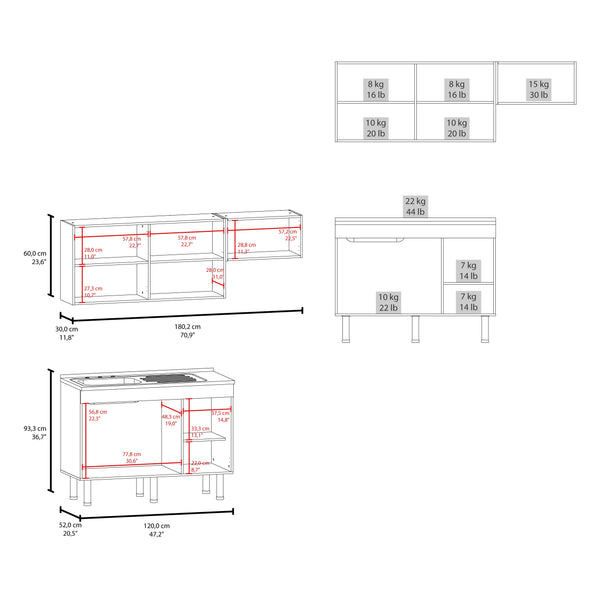 English Elm Oceana White 2-Piece Kitchen Cabinet Set with Stainless Sink, 8 Shelves, Space-Saving Storage Solution B070S00403