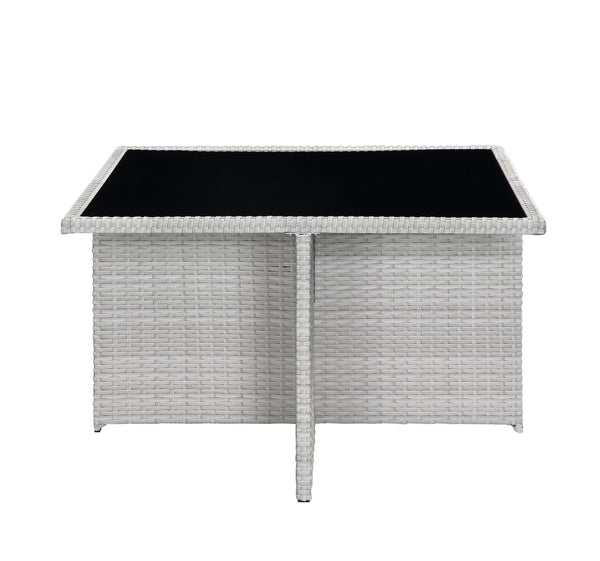 English Elm Paitalyi 9PC Blue Wicker Bistro Set with Glass Table, Steel Frame, Cushioned Chairs & Ottomans B2726S00416