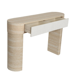 English Elm Entryway Console Table with Fluted Drawers Warm Woodgrain Finish for Hallway or Sofa W3040P455735