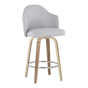 English Elm Fixed-height Swivel Counterstools Mahogany Wood Chrome Footrest Velvet Seat Set of 2 Light Grey B202S01781