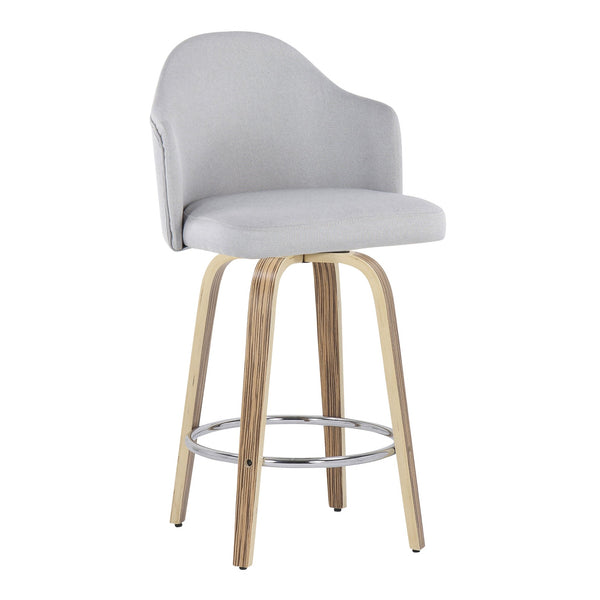 English Elm Fixed-height Swivel Counterstools Mahogany Wood Chrome Footrest Velvet Seat Set of 2 Light Grey B202S01781