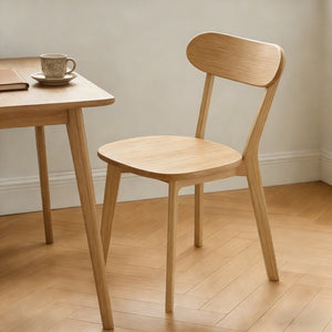 English Elm Solid Natural Wood Mid-century Dining Chairs Curved Back Upholstered Seat Set of 2 W3204P429362