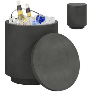 English Elm Homcom Outdoor Concrete Look Cooler Side Table with Stainless Steel Ice Bucket Patio W2225P485631