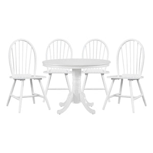 English Elm White 5pc Round Dining Table Set with 4 Windsor Chairs – Farmhouse Pedestal Table, Cozy Breakfast Nook B011S01376