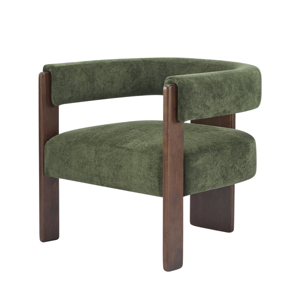 English Elm Christopher Knight Home® - Modern Velvet Upholstered Accent Arm chair with Barrel Back Design, Luxurious Velvet Comfort & Curved Legs Olive Green,Walnut 29.5 L x 25.5 W x 14.5 H N776P205886G