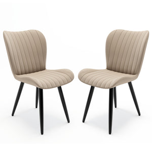 English Elm Set of 2 Armless Faux Leather Dining Chairs with Cushioned Seats and Metal Legs Cream W3316P426939
