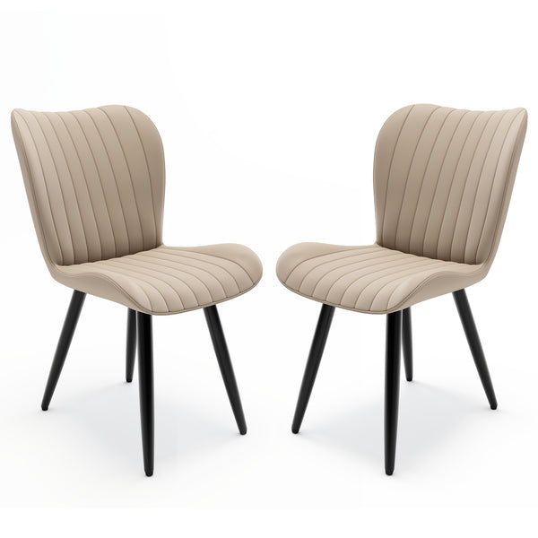 English Elm Set of 2 Armless Faux Leather Dining Chairs with Cushioned Seats and Metal Legs Cream W3316P426939