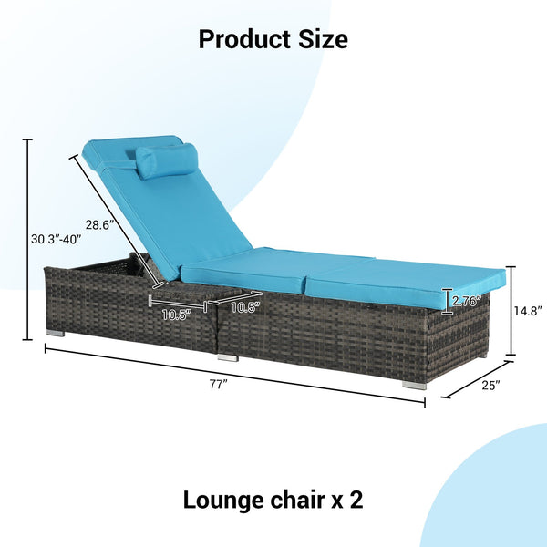 English Elm Outdoor Pe Rattan Chaise Loungers Set of 2 with Cushions Poolside Patio Resort Style Light Blue W874P266306